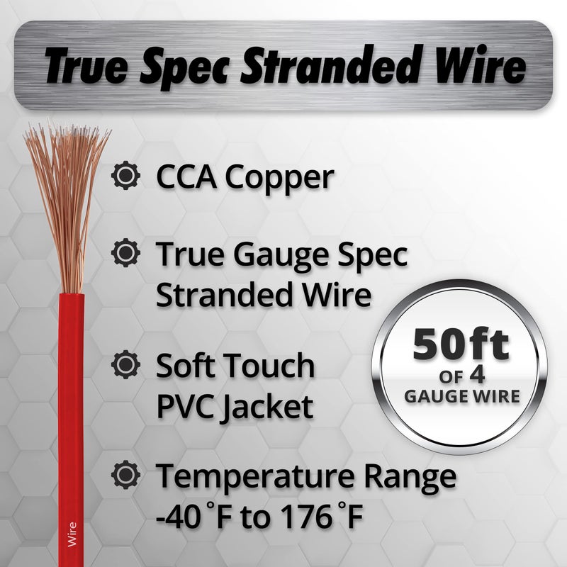 InstallGear 4 Gauge Copper Clad Aluminum Wire - 50 Ft 4GA Power Ground Cable for Car Audio, Battery, RV, Trailer and Automotive Wiring - Flexible Car Amplifier - Red - Image 2